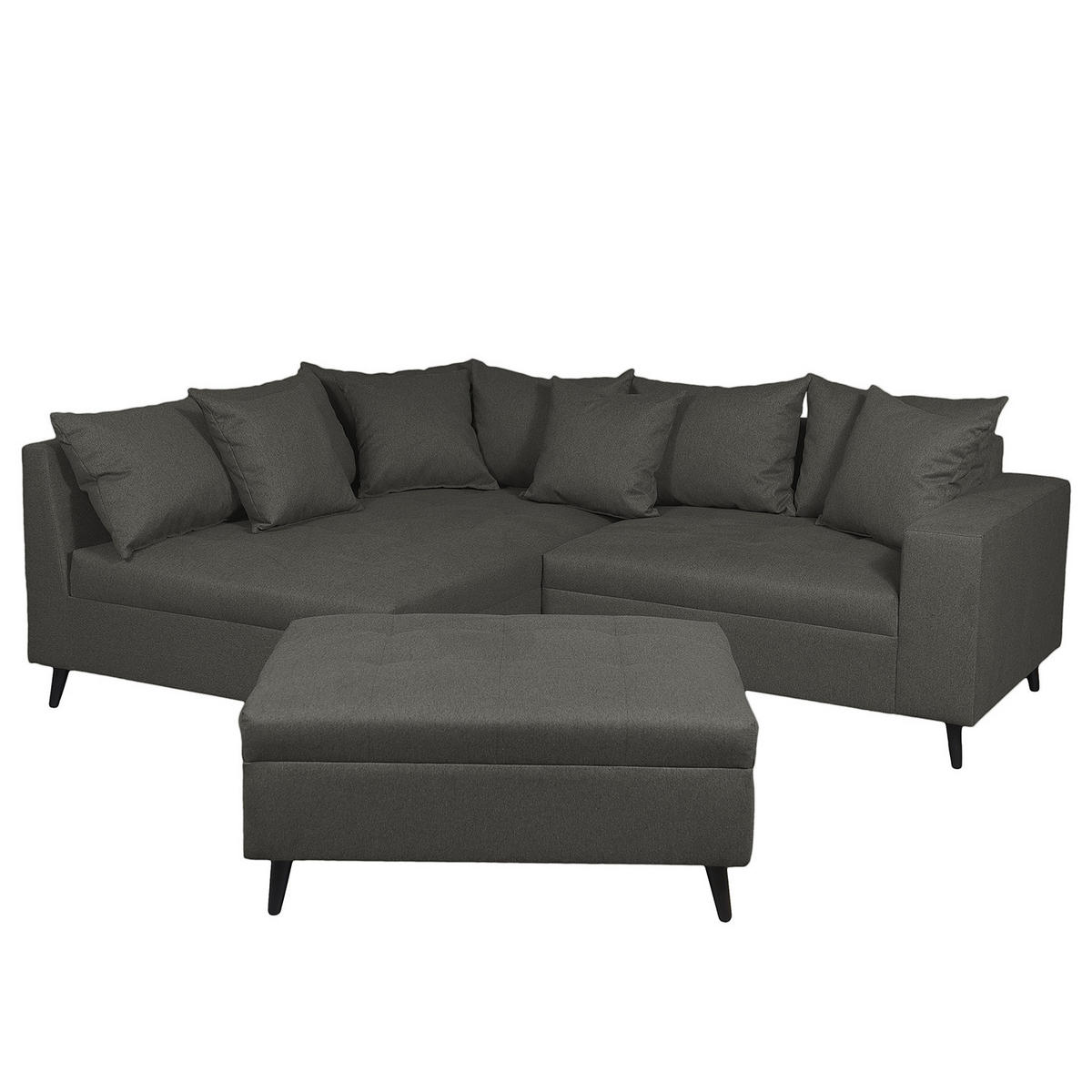 ECKSOFA mit Ottomane und Hocker - Schwarz/Grau, Birkenholz/Textil (247/174cm) - home24