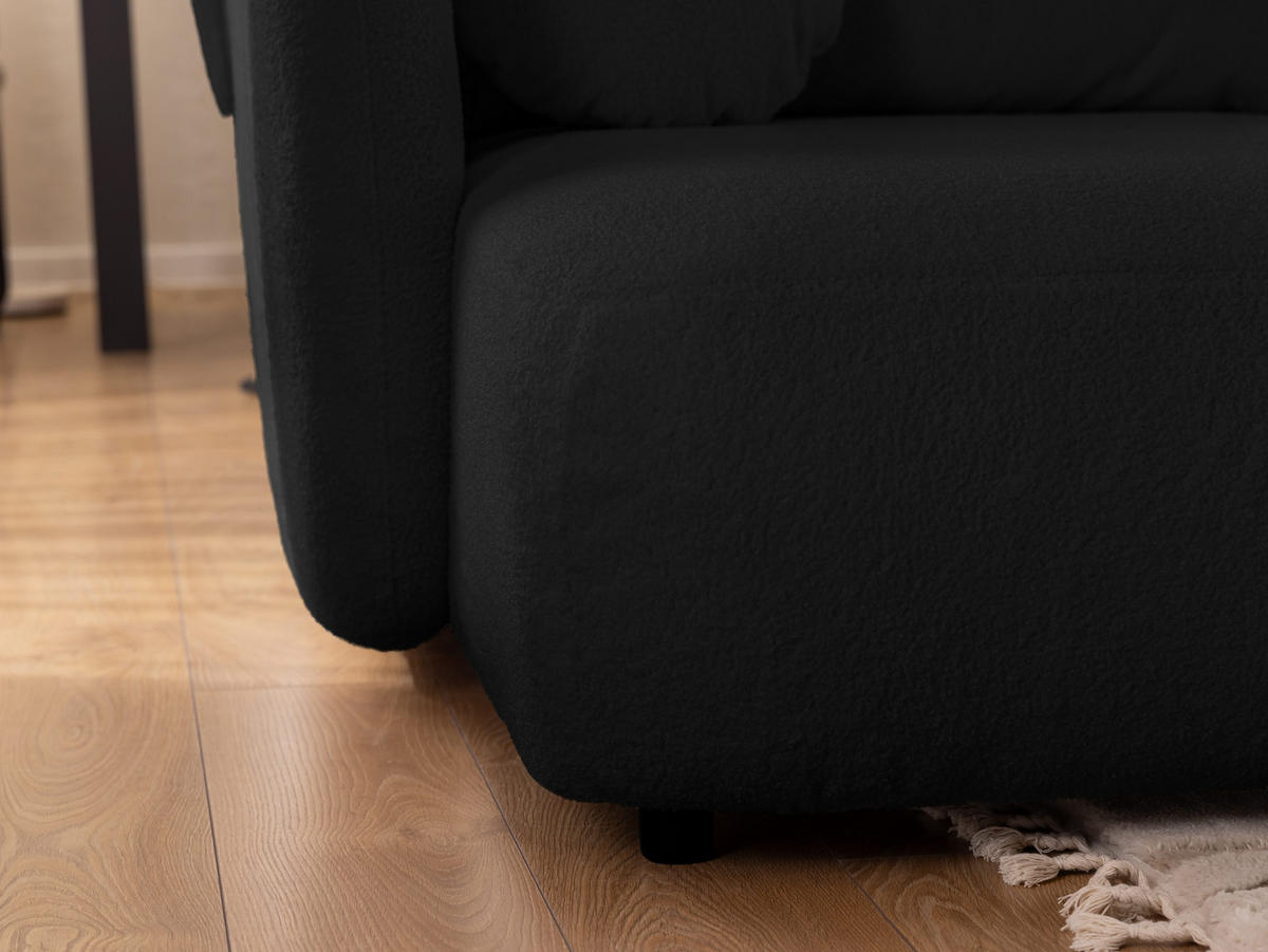 ECKSOFA Candy mit Schlaffunktion Schwarz Bouclé-Stoff - Ottomane links - Schwarz, Holz/Kunststoff (230/146cm) - S-Style Möbel