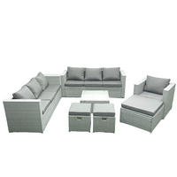 GARTENMÖBEL-SET mit Kissen Polyrattan Hellgrau-Mix 10-Sitzer - Hellgrau/Grau, Glas/Kunststoff - Fimous