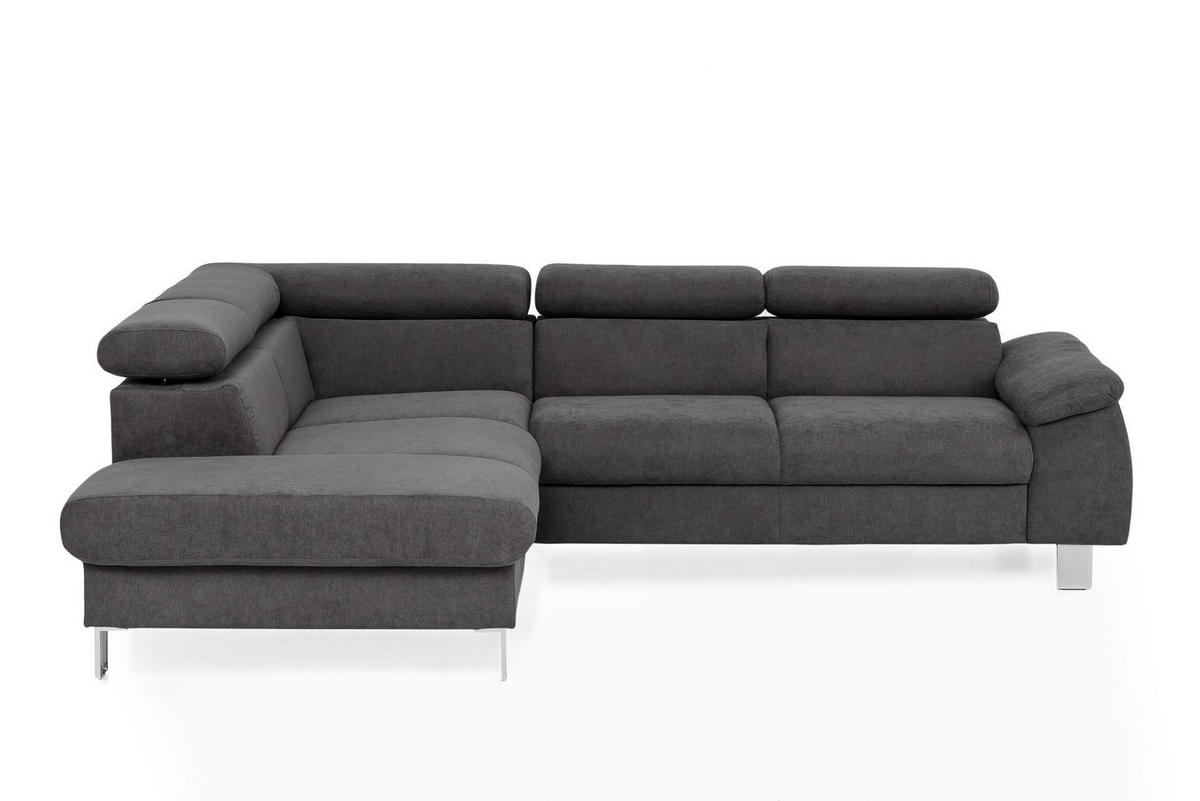 ECKSOFA mit Schlaffunktion und Bettkasten - Chromfarben/Dunkelgrau, Holz/Textil (249/207cm) - Cotta