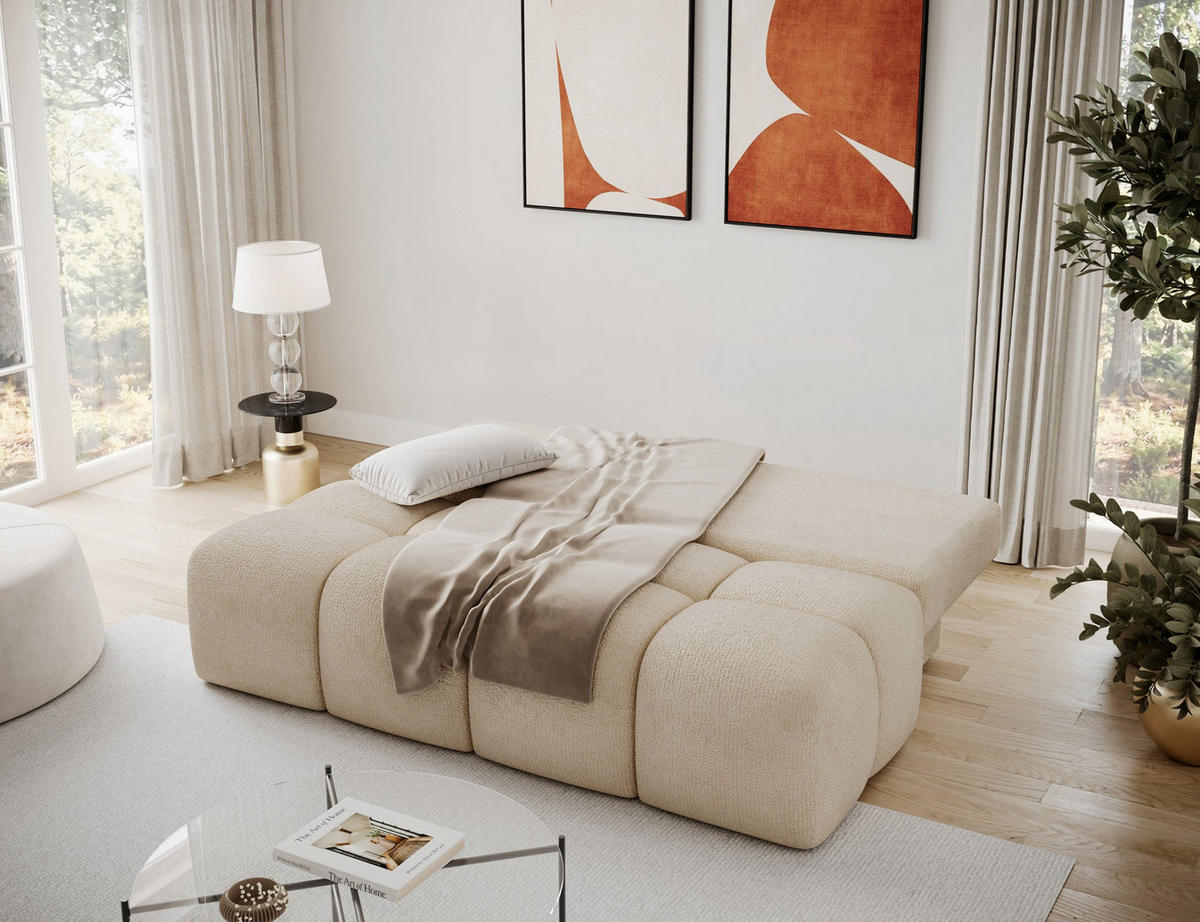 SCHLAFSOFA Nuwia mit Schlaffunktion und Bettkasten – Modernes Designsofa mit Schlafauszug und dekorativer Steppung - Beige, Kunststoff (200/102/100cm) - Wohnideebilder