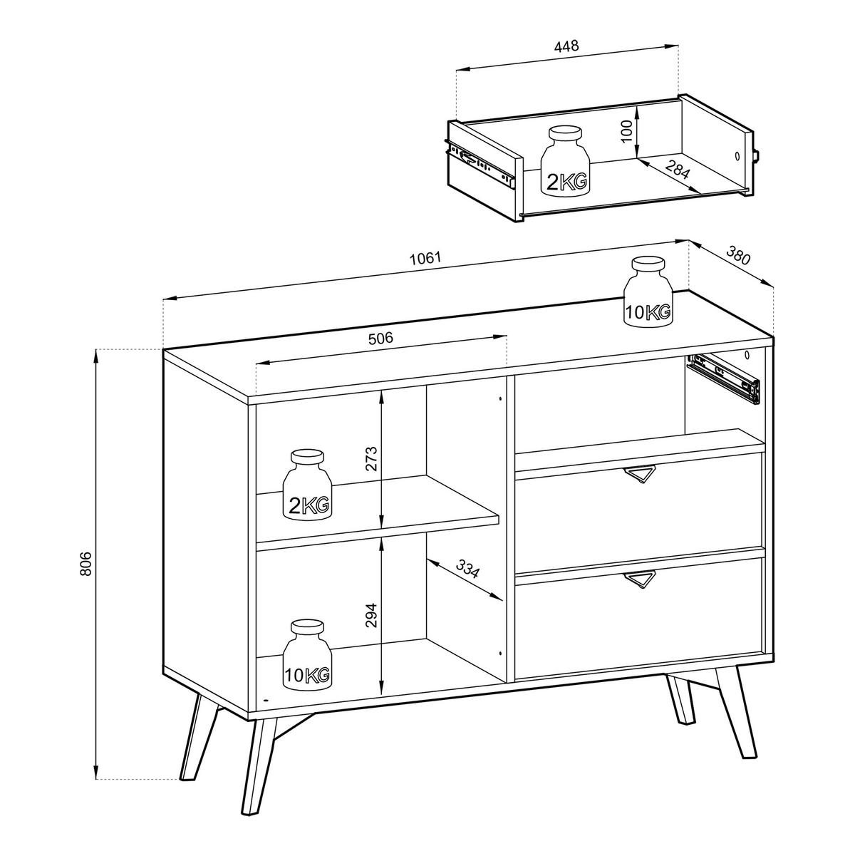 KOMMODE FORESTA 106/80/38 cm mit 3 Schubladen 1 Türen Hellgrün - Hellgrün/Kieferfarben, Holzwerkstoff (106/80/38cm) - MASSENO