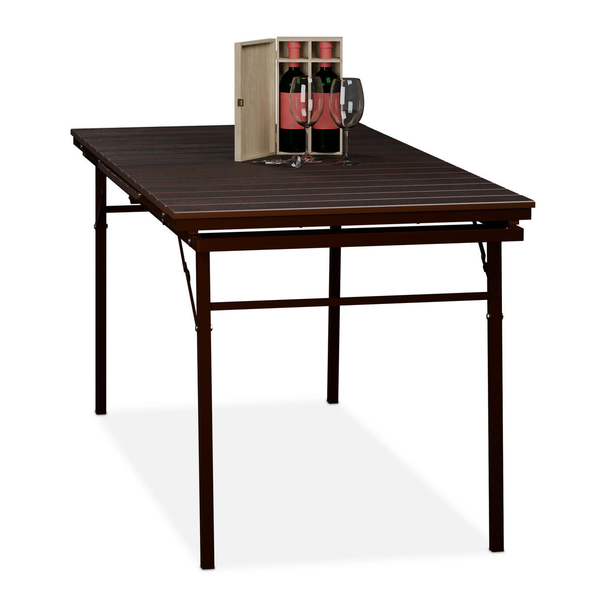 GARTENTISCH - Braun, Kunststoff/Metall (78/166/76cm) - Relaxdays