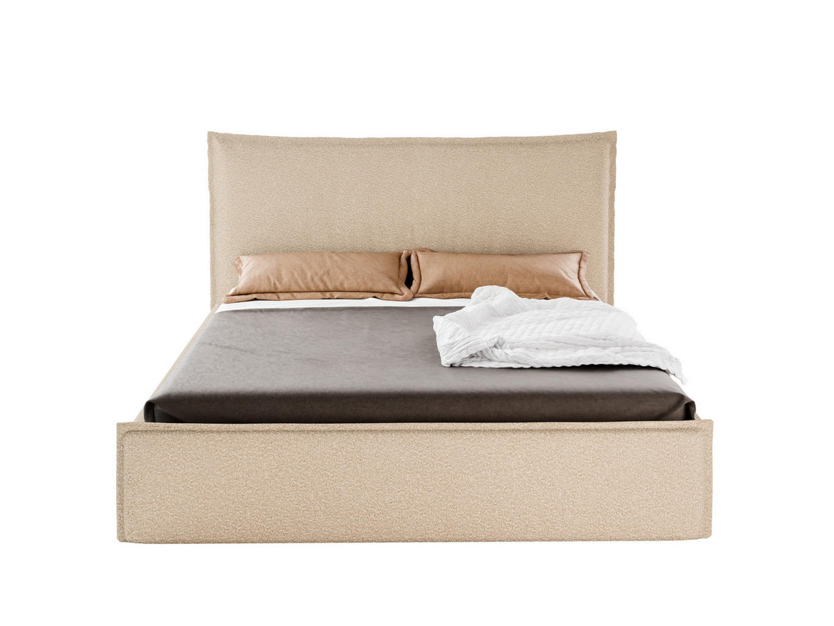 POLSTERBETT LUNA 140x200 cm mit Bettkasten, Stauraum und Metall-Lattenrost – Bouclé Stoff Beige - Beige/Schwarz, Textil/Metall (140/200cm) - Luxkor24