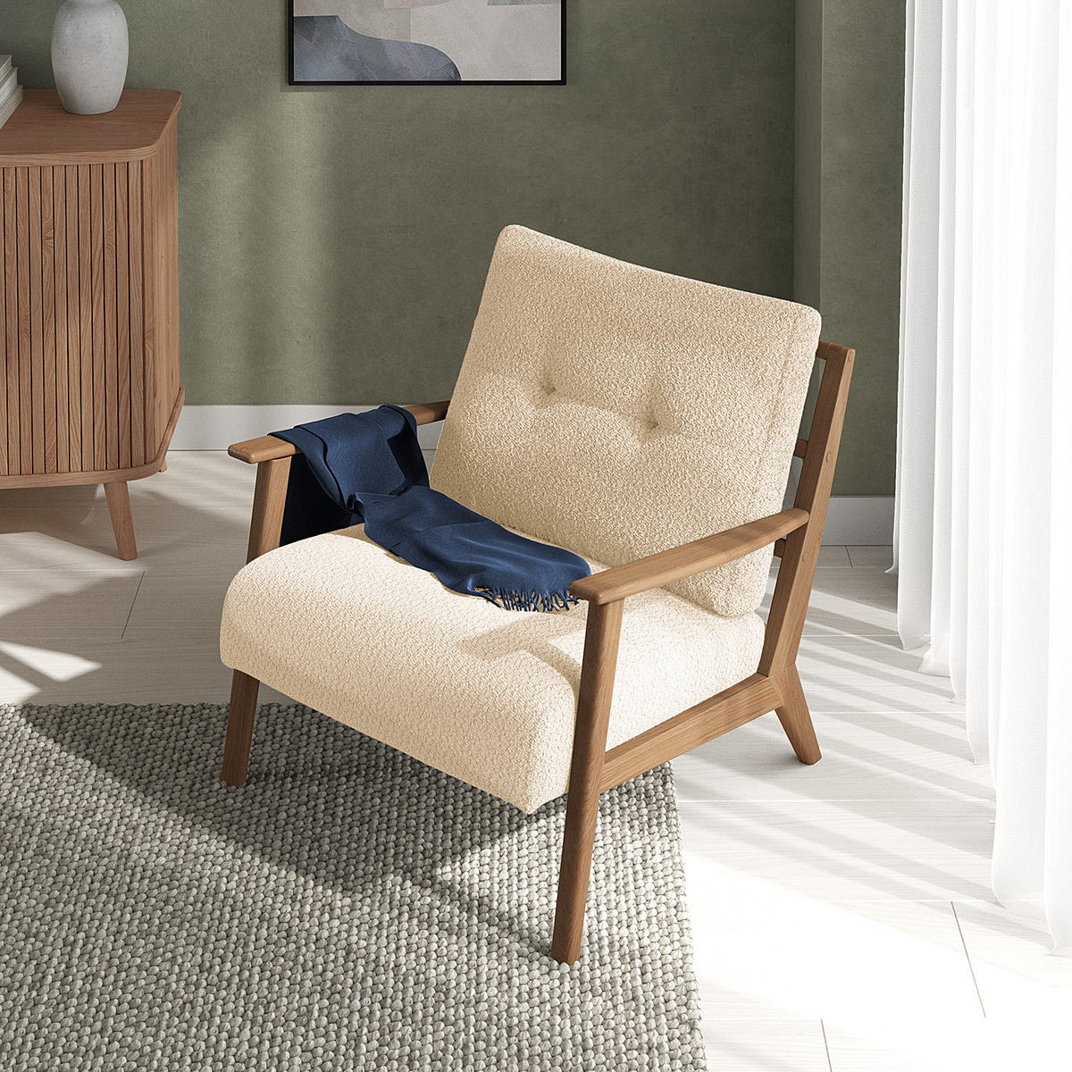 SESSEL - Beige/Braun, Eichenholz/Holz (83/80/75cm) - home24