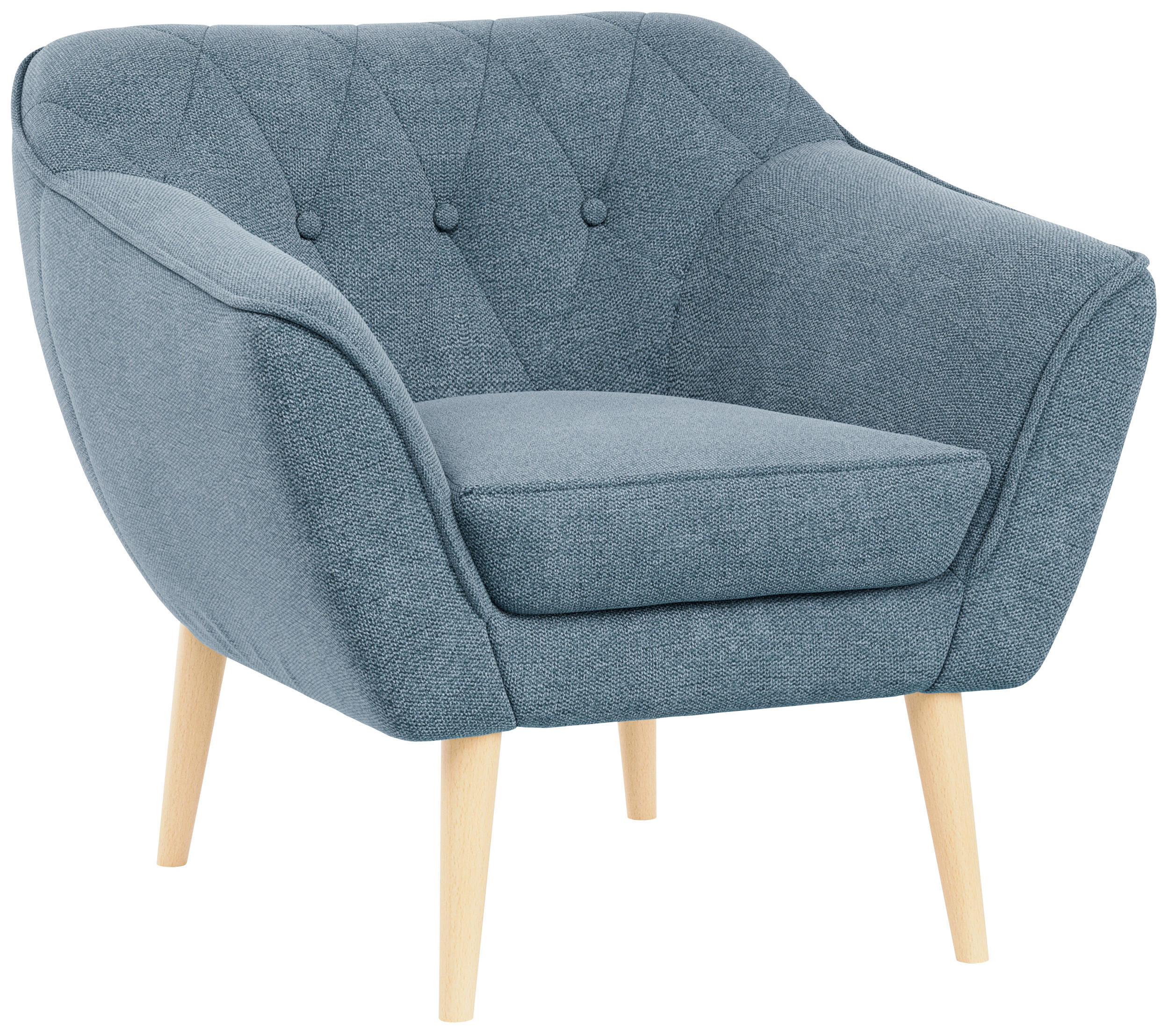 SESSEL Pirs 1 Sitzer Strukture Blau - Blau/Braun, Holz/Textil (80/75/74cm) - MKS