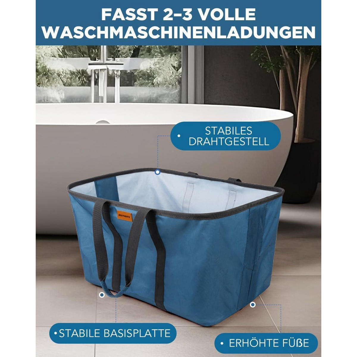 WÄSCHEKORB faltbar 68L extra flach 2 cm Blau - Blau, Textil (39/32/55cm)