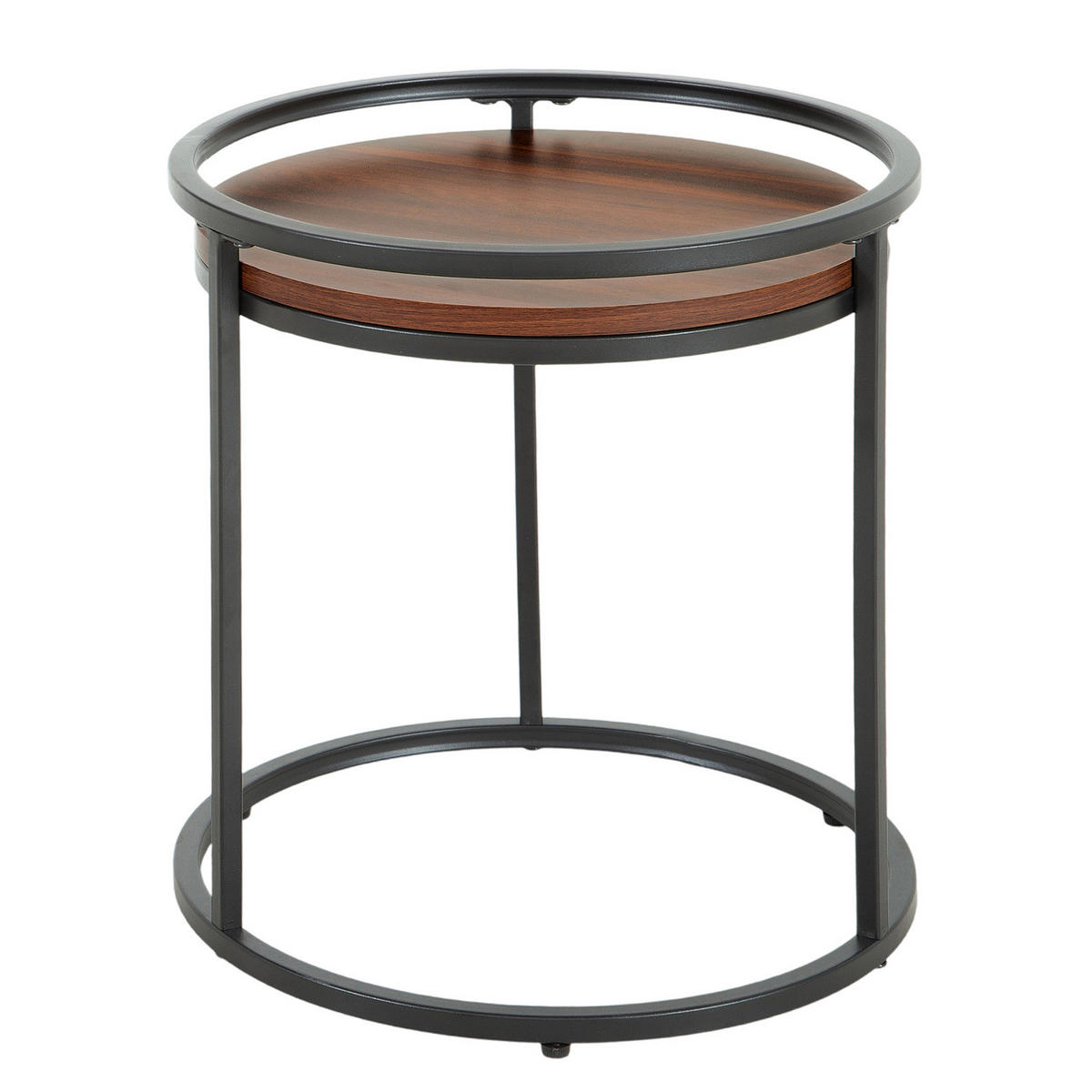 BEISTELLTISCH - 2er-Set - rund - Metall / Spanplatte - Walnussfarben/Schwarz, Holzwerkstoff/Metall (50/50/54cm) - home24