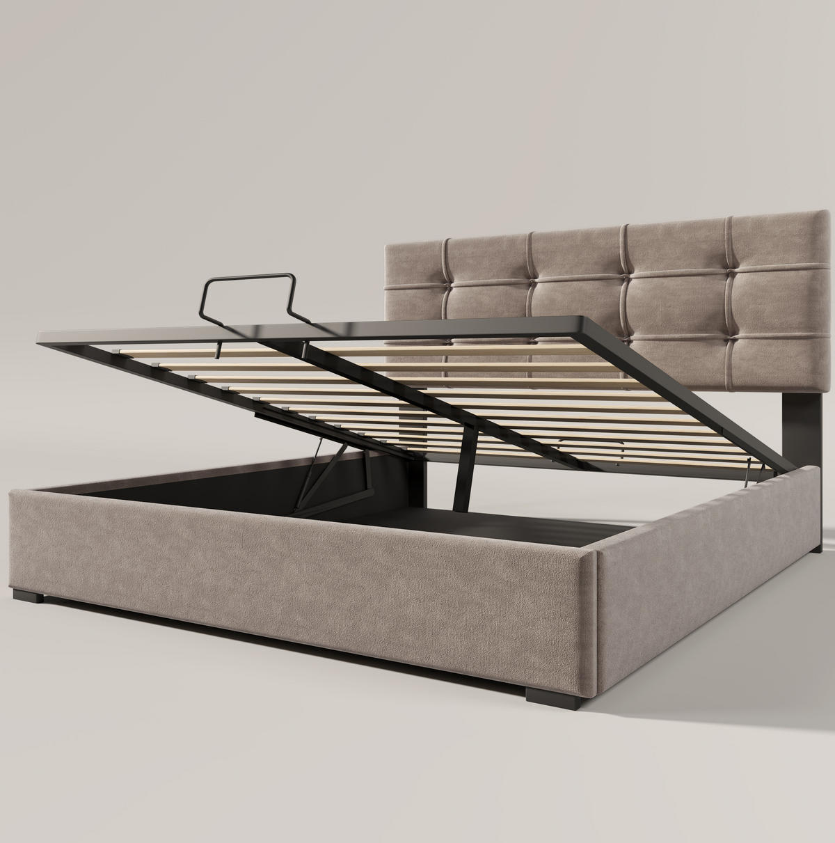 POLSTERBETT 140/200 cm Hellgrau mit hydraulischem Stauraum und verstellbarem Kopfteil aus Samt - Hellgrau, Textil (140/200cm) - OKWISH