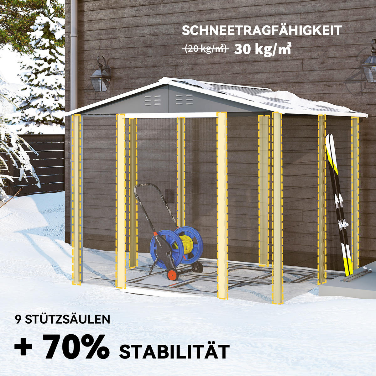 GERÄTEHAUS 4,4 m² Gartenhaus mit Pultdach, Schiebetür, Fundament Geräteschuppen - Hellgrau, Metall (206/198/240cm) - Outsunny