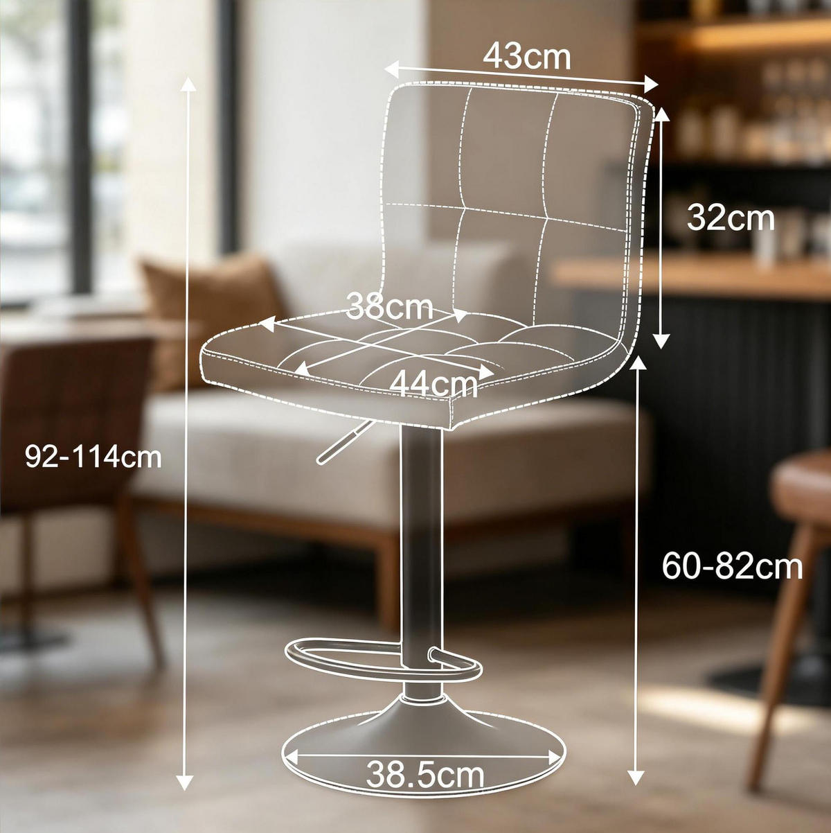 BARHOCKER drehbar höhenverstellbar 60-82 cm Kunstleder Anthrazit - Braun, Metall (44/114/38cm) - Meubliv