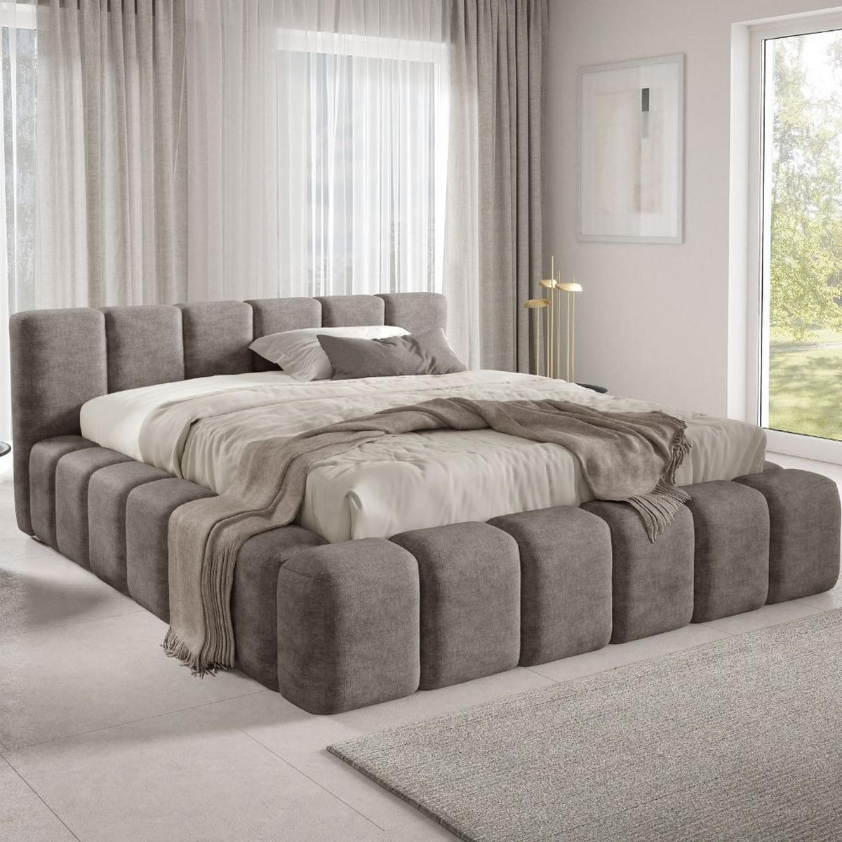 POLSTERBETT KALLA Premium 160x200 cm mit Bettkasten – PERFECT HARMONY 80 - Hellgrau, Holz - Dekori_Interiors