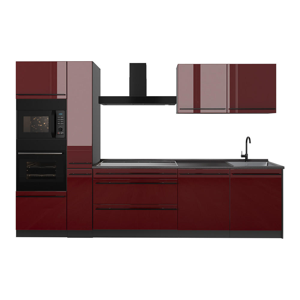 KUCHYŇSKÝ KOUT R-Line, Červená vysoký lesk/Antracit, 310 cm pracovná doska Dub Goldkraft - antracitová/červená, kompozitní dřevo (310/206.8/60cm) - Vicco