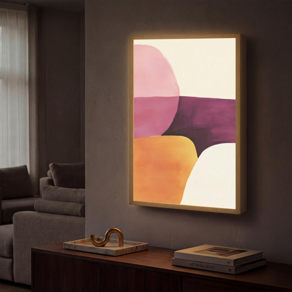 NÁSTĚNNÁ LAMPA S AKUMULÁTOREM Tvary - abstraktní - barevné 40x60 cm - růžová, kompozitní dřevo (40/60/8cm) - OnlyWow