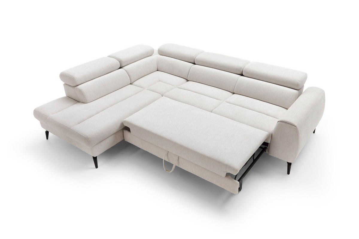 ECKSOFA NOTE Creme Chenille mit Schlaffunktion - Creme, Holz (271/216cm) - MASSENO