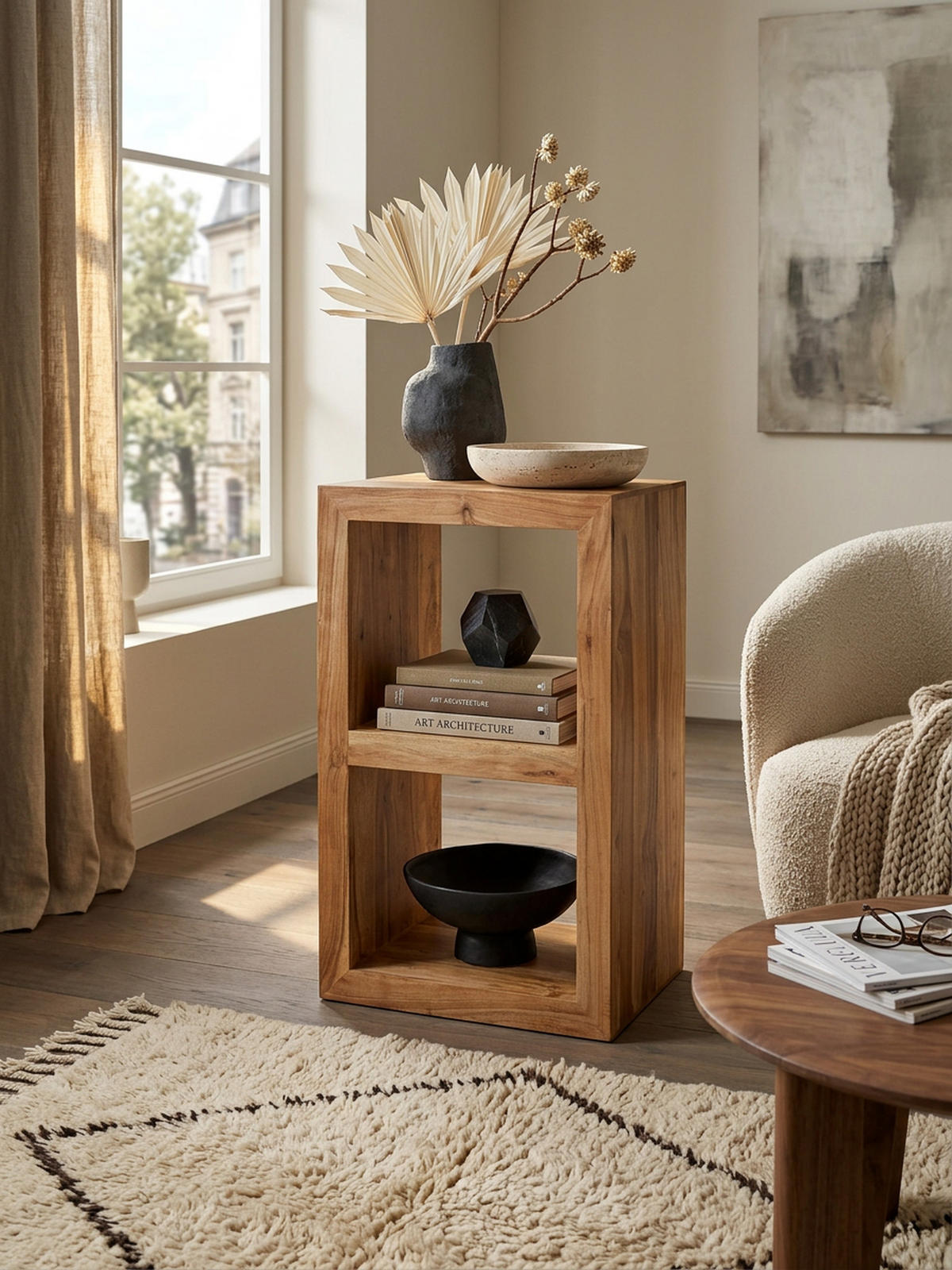 REGAL Massivholz Akazie Rustikal Handgefertigt, Beige 50x35x88 cm - Beige, Holz (50/88/35cm) - KADIMA DESIGN