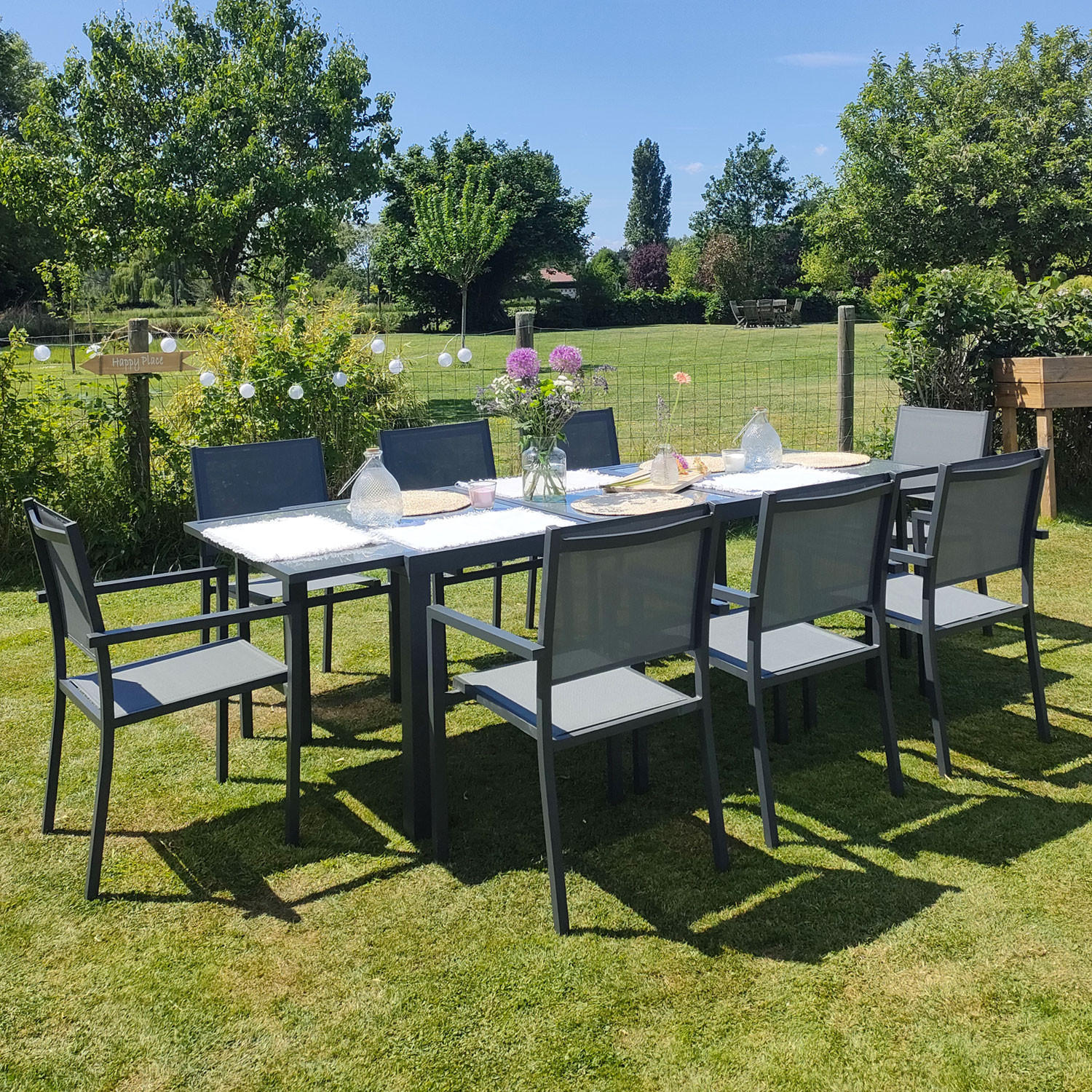 GARTENMÖBEL Firenze Grau und anthrazit 8 Plätze - Grau, Metall - Happy Garden