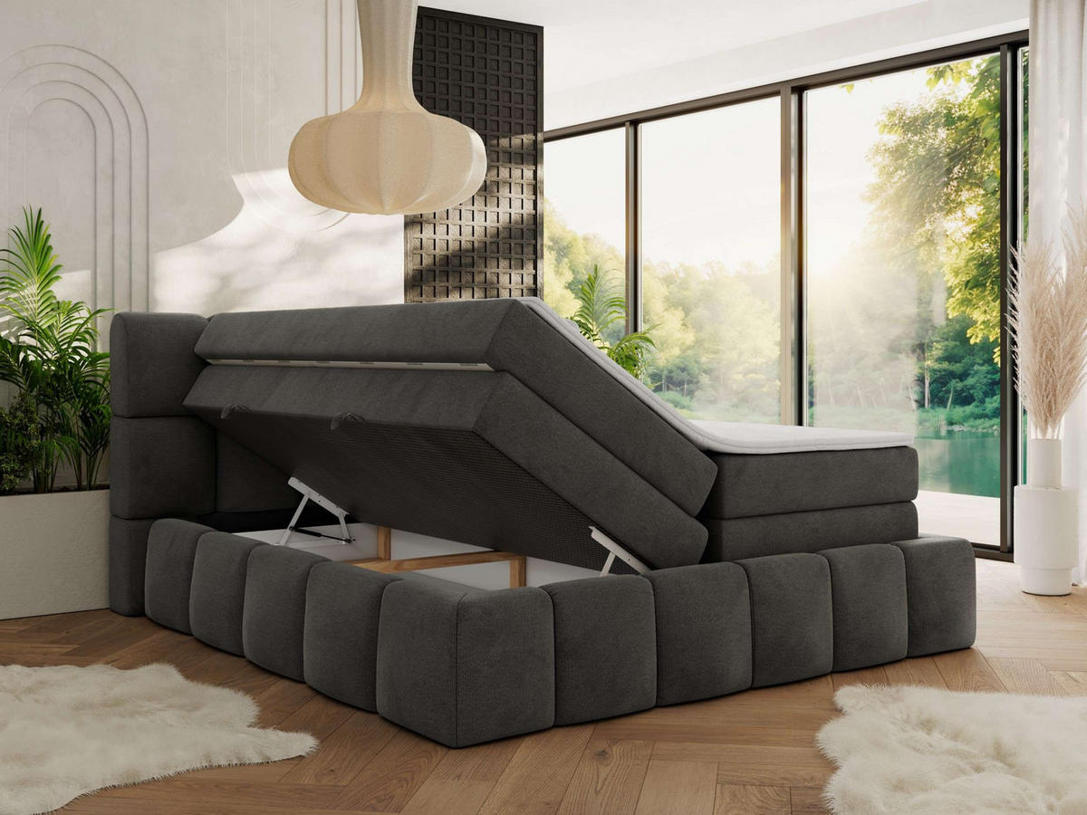 BOXSPRINGBETT NIRA KING 140/200 Dunkelgrau Velvet - H3 - Dunkelgrau, Holz/Textil (140/200cm) - MKS
