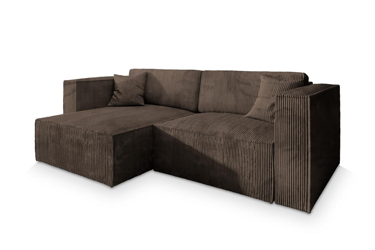 ROHOVÁ SEDAČKA NERIO hnědá - šedá/hnědá, dřevo/textil (245/148cm) - MASSENO