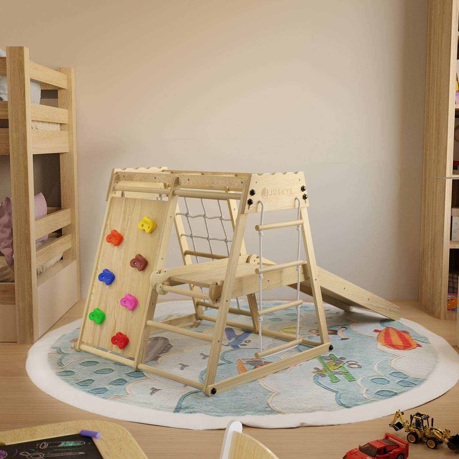 KLETTERGERÜST MINI für Kinder mit Rutsche - Naturfarben, Holz (102/98cm) - Juskys