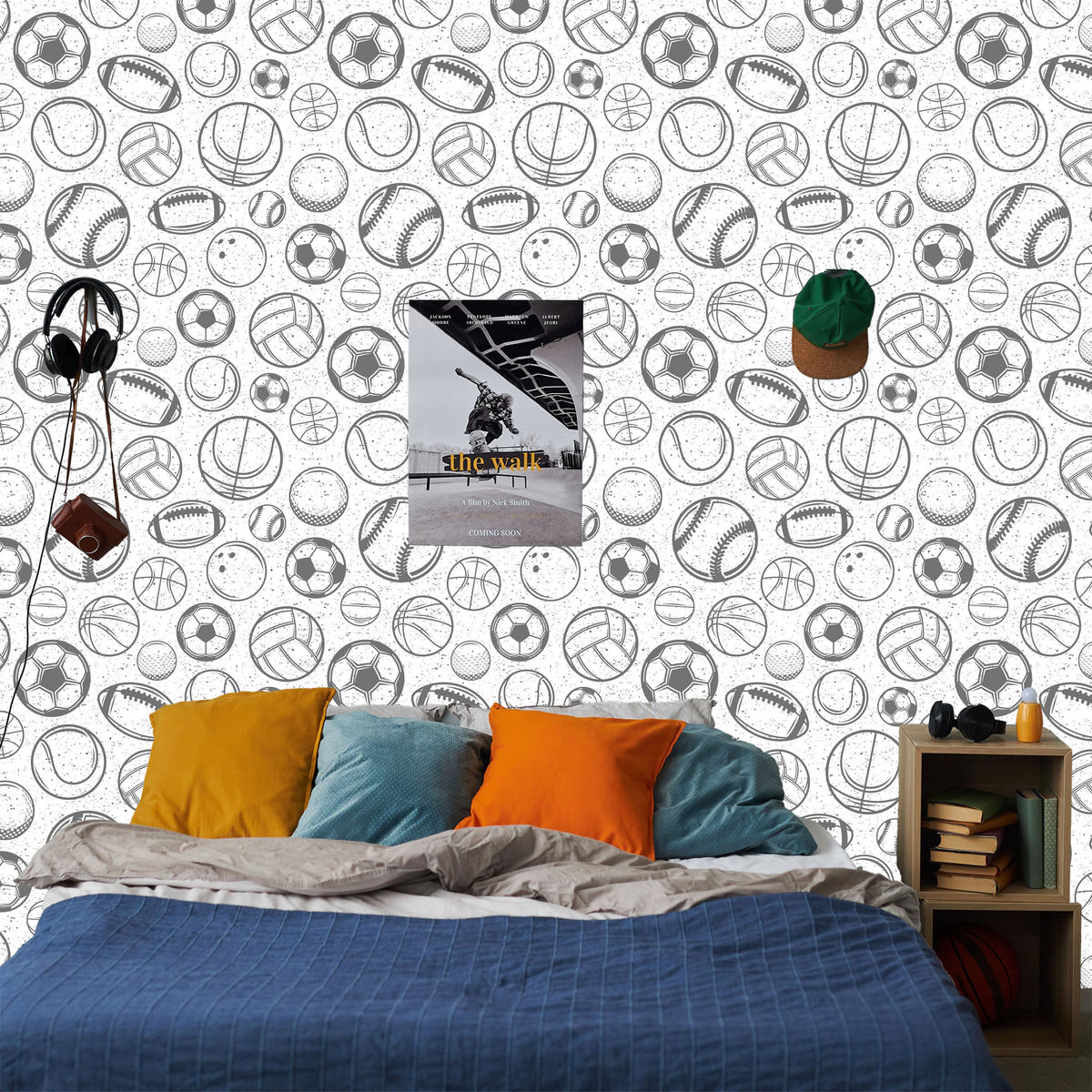 VLIESTAPETE Sportbälle – Schwarz, Weiß – 50x1000 cm - Schwarz/Weiß, Papier (50/1000cm) - Muralo