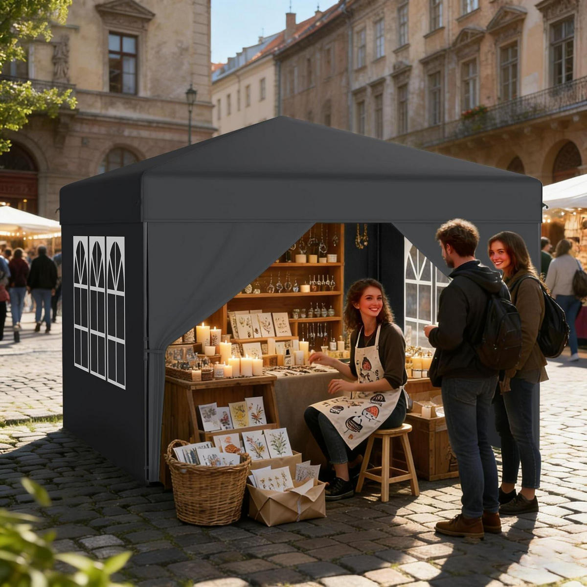 FALTPAVILLON 3x3 m Anthrazit mit Seitenwänden - Anthrazit, Textil (300/260/300cm)