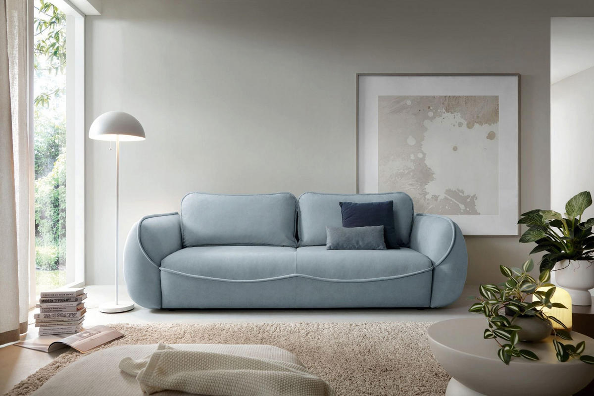 3-SITZER SOFA Cutie Blau Easy-Clean-Velours - Schwarz/Hellblau, Textil (257/90/114cm) - Selsey