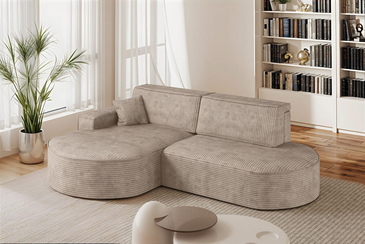ECKSOFA Venedig Mit Schlaffunktion - Beige, Holzwerkstoff/Textil (278/179cm) - Fun Möbel