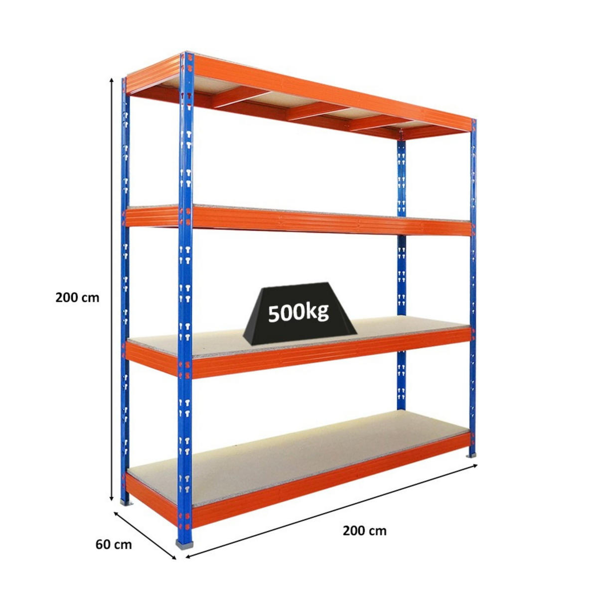 SCHWERLASTREGAL Rhino 200x200x60 cm 4 Spanplatten-Ebenen 16mm Fachlast 500 kg Blau/Orange - Blau/Orange, Metall (200/200/60cm) - PROREGAL
