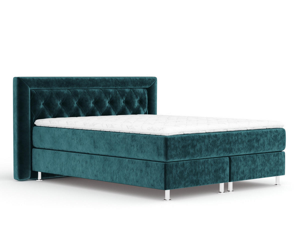 BOXSPRINGBETT Lavello Türkisfarben 140/200 cm mit Latex-Topper - Türkis/Silberfarben, Holz/Holzwerkstoff (140/200cm) - Maison de Reve