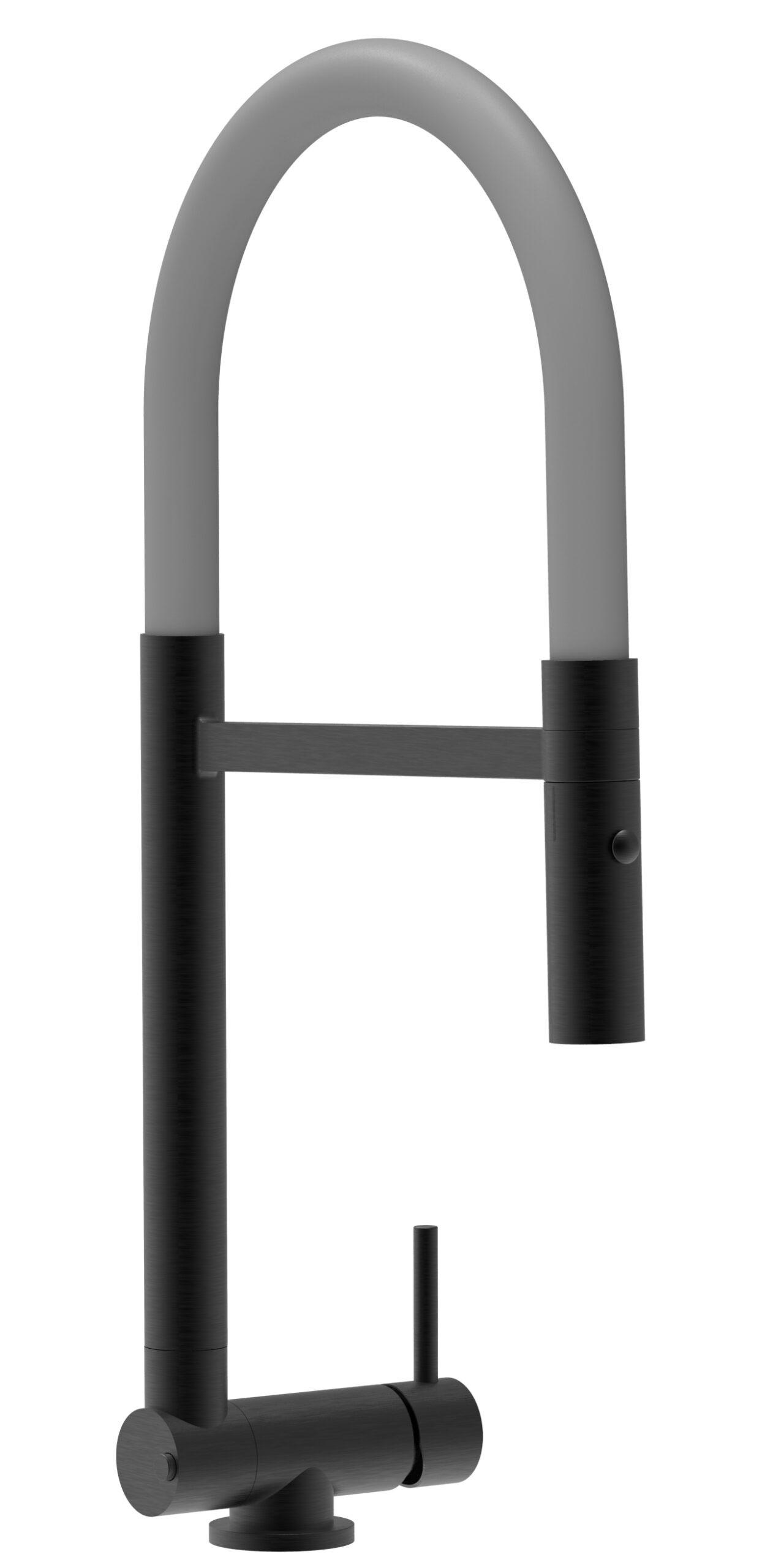 VORFENSTER-KÜCHENARMATUR, Umklappbar 4,5 CM, Schwarz Matt und Grau, 2-Strahl-Brause - Grau, Metall (21.3/44.4/21.3cm) - VIZIO