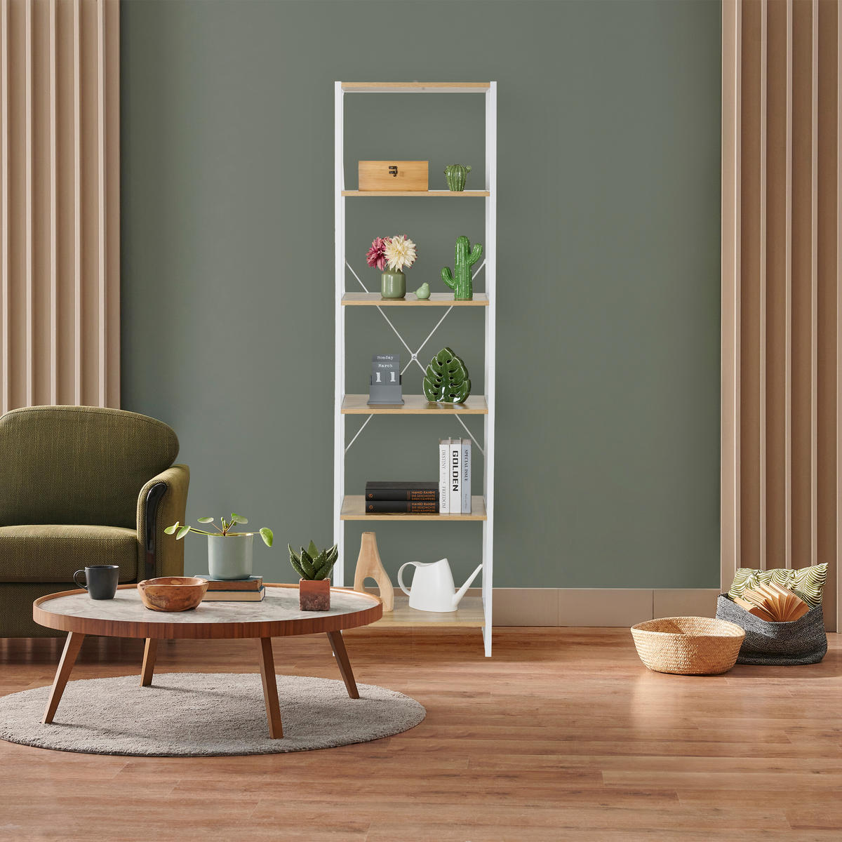 STANDREGAL - Weiß, Holzwerkstoff/Metall (50/180/35cm) - Relaxdays