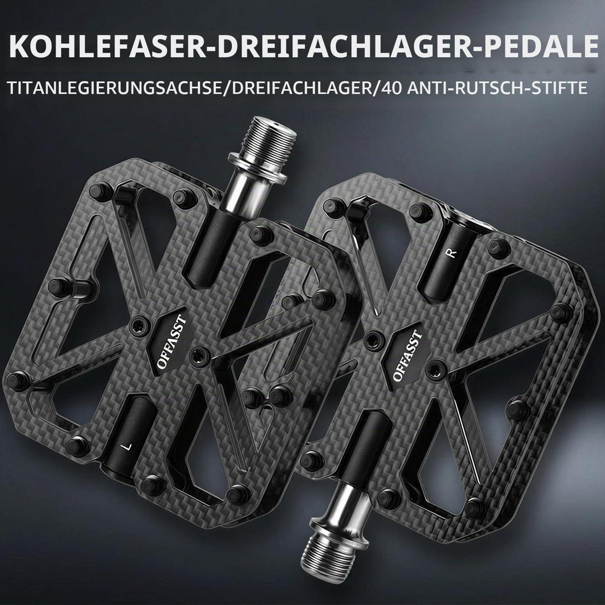 FAHRRADPEDALE Vollcarbon Ultralight 215g Titan-Achse 3 Lager 9/16" MTB Rennrad - Schwarz, Kunststoff (8.5/1.8/11cm)