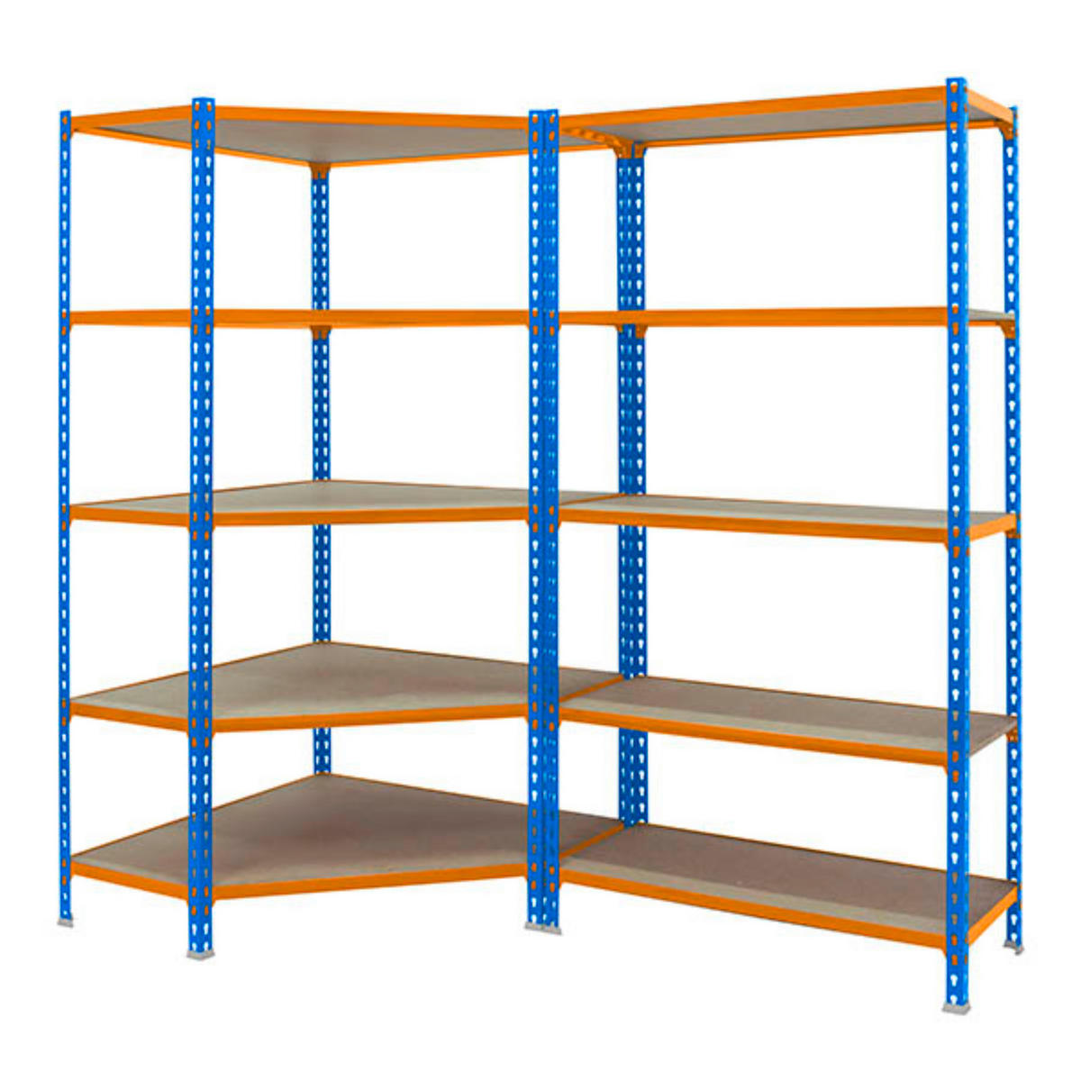 MEGA Deal 1x Eckregal + 1x Schwerlastregal MULI | HxBxT 180x180x50cm | Fachlast 200kg | Blau-Orange - Gelb, Metall (180/180/50cm) - PROREGAL