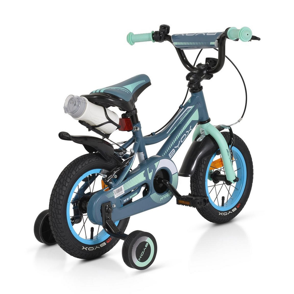 KINDERFAHRRAD 12 Zoll Prince grau-blau sportliches Design, Stützräder, Kettenschutz - Grau, Metall (63cm)