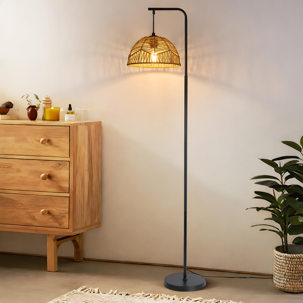 STEHLAMPE Arwenor 28/15/164 cm - Schwarz, Textil/Metall (28/15/164cm) - ZMH