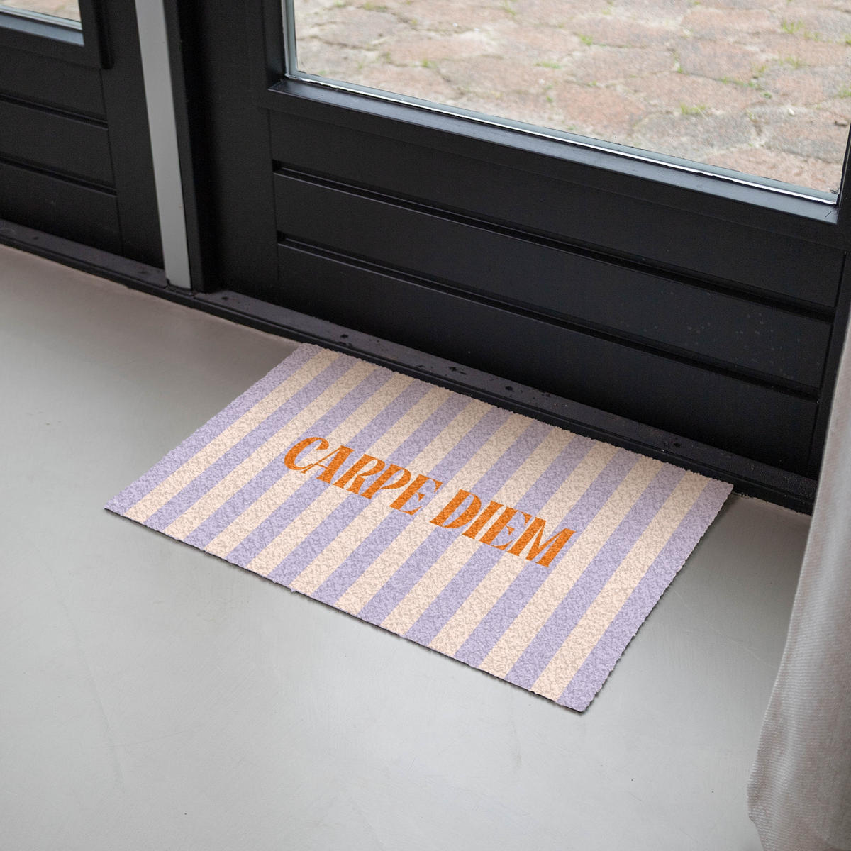 FUSSMATTE Lila – Orange – Streifen – Carpe Diem 60x40 cm - Flieder, Kunststoff (60/0.4cm) - MuchoWow