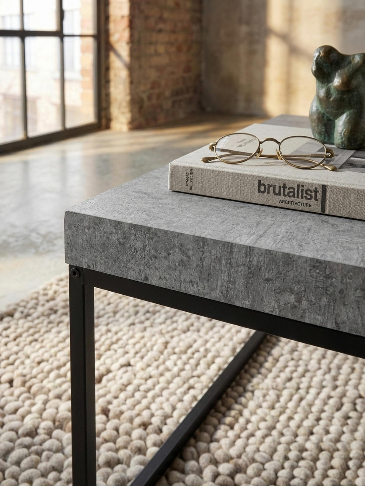 COUCHTISCH in Stein-Optik mit Metallbeinen im modernen Design, Grau 60x60x38 cm - Schwarz/Grau, Holzwerkstoff/Metall (60/60/38cm) - KADIMA DESIGN