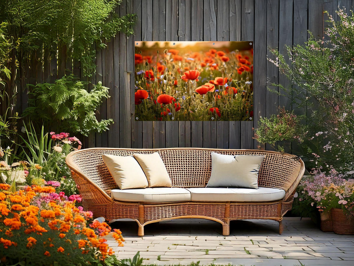 GARTEN-POSTER 120x80 cm Gartendeko: Blumenwiese - Rot, Kunststoff (120/80/2cm) - artissimo