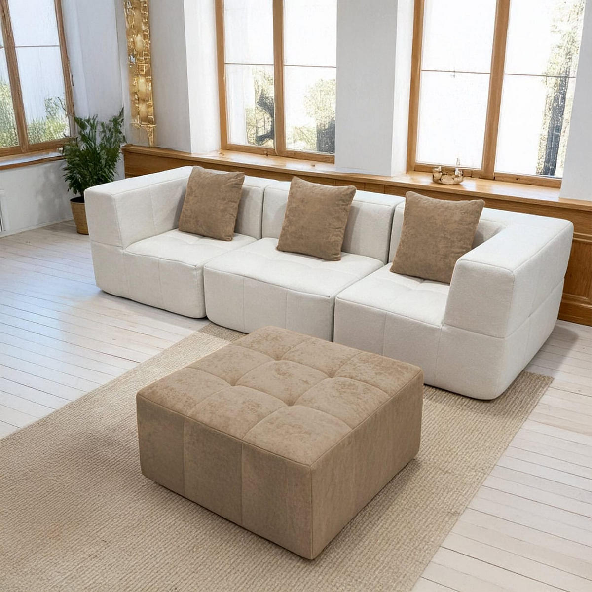 ECKSOFA Eden Komplett Weiß Sand 3-Sitzer - Beige, Textil (272/71/92cm) - COCO Living