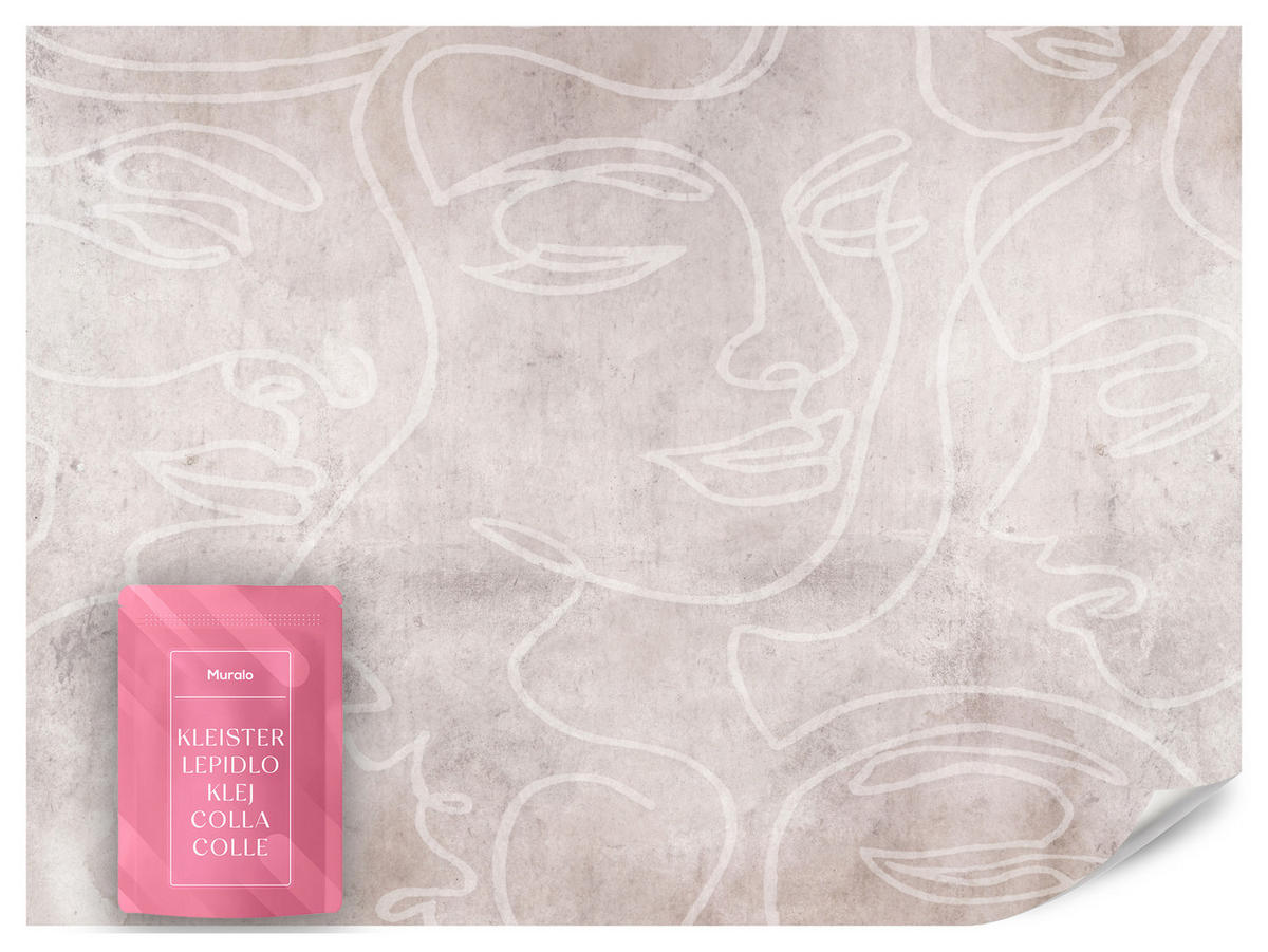 FOTOTAPETE für Schlafzimmer Abstrakte Gesichter Beton 500x350 - Beige/Braun, Papier (500/350cm) - Muralo