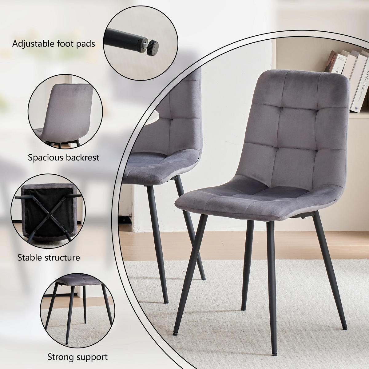ESSZIMMERSTUHL Samtsitz Design Metallgestell Grau 4-teilig - Grau, Textil (43/89.5/44cm) - Kaket