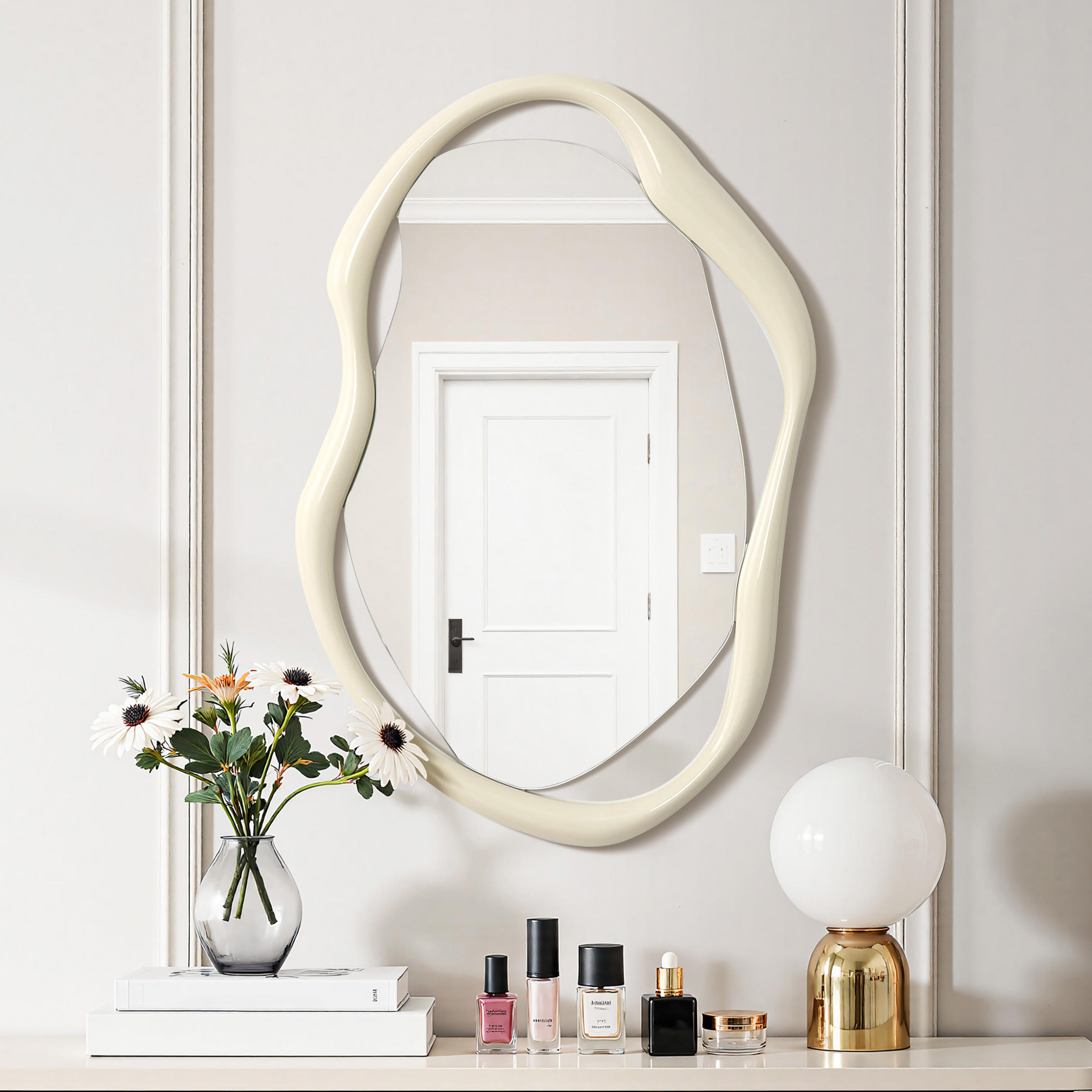 WANDSPIEGEL mit weißem 75cm H - Weiß, Glas/Holz (78.5/3.5/58.5cm) - Hometopia