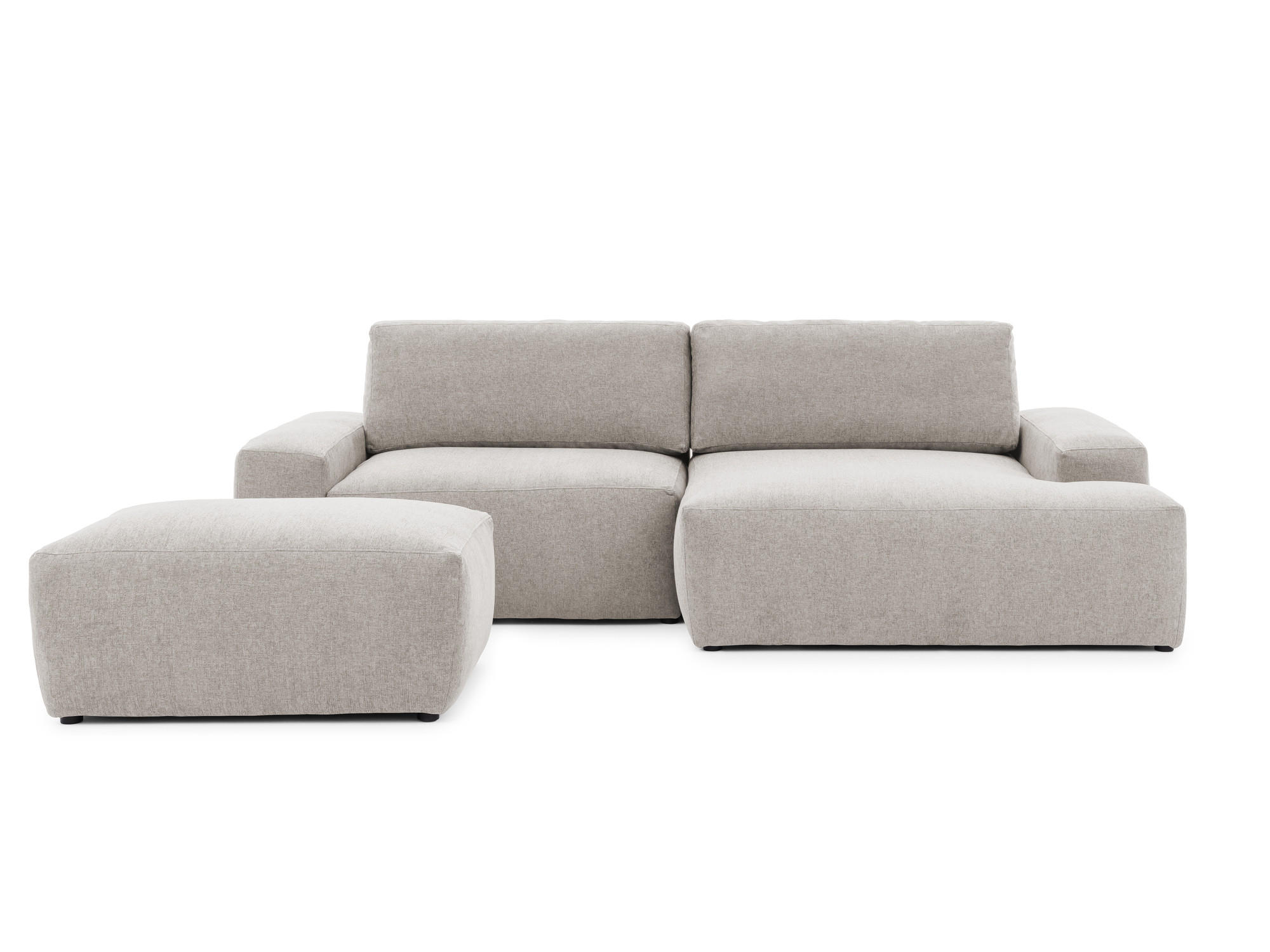 ECKSOFA inkl. Hocker Lennon aus Beige Strukturstoff mit Schlaffunktion und Bettkasten - Beige/Schwarz, Holz/Kunststoff (264/137cm) - S-Style