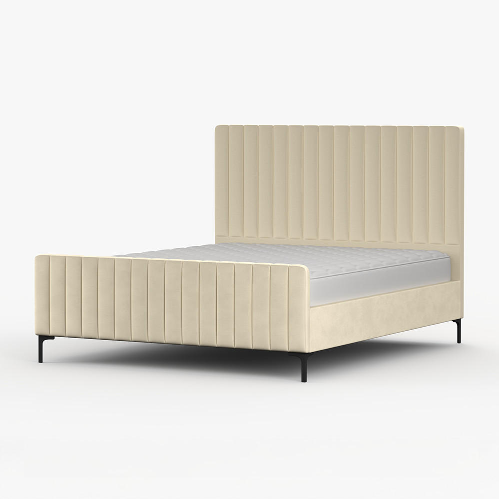 POLSTERBETT AURORA, Lattenrost, ohne Bettkasten, gepolsterte Kopfstütze 160/200 in Creme - Creme/Schwarz, Holz/Textil (160/200cm) - imoebel24