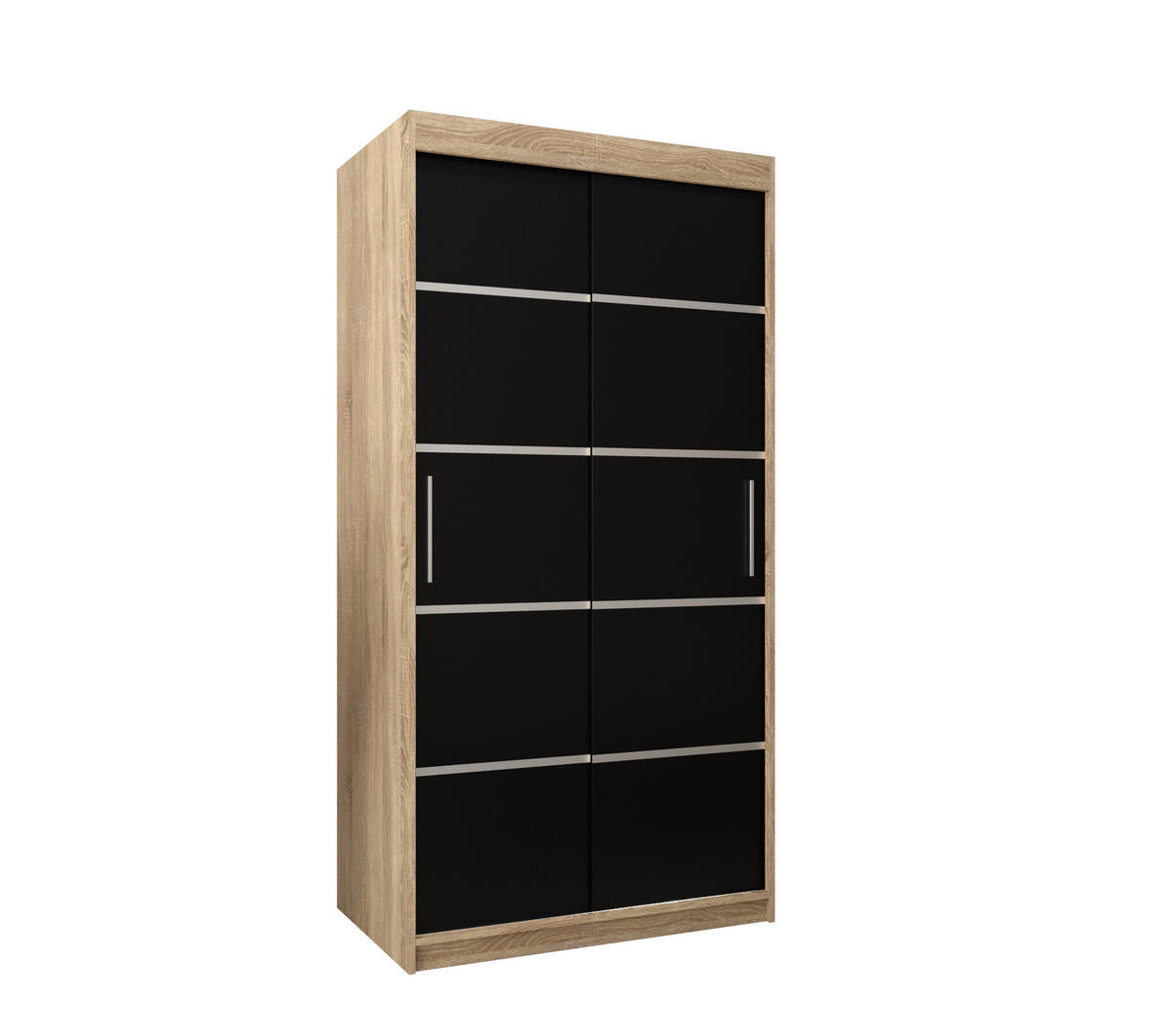 SCHWEBETÜRENSCHRANK 200/100/62 2-türig - Silberfarben/Schwarz, Holz/Kunststoff (100/200/62cm) - MÖBEL KRYSPOL
