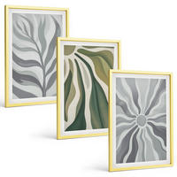 BILDER SET 3er Set - 40x60 cm Goldrahmen - Pflanzenmuster in Grün - Goldfarben, Kunststoff (40/60cm) - TULUP