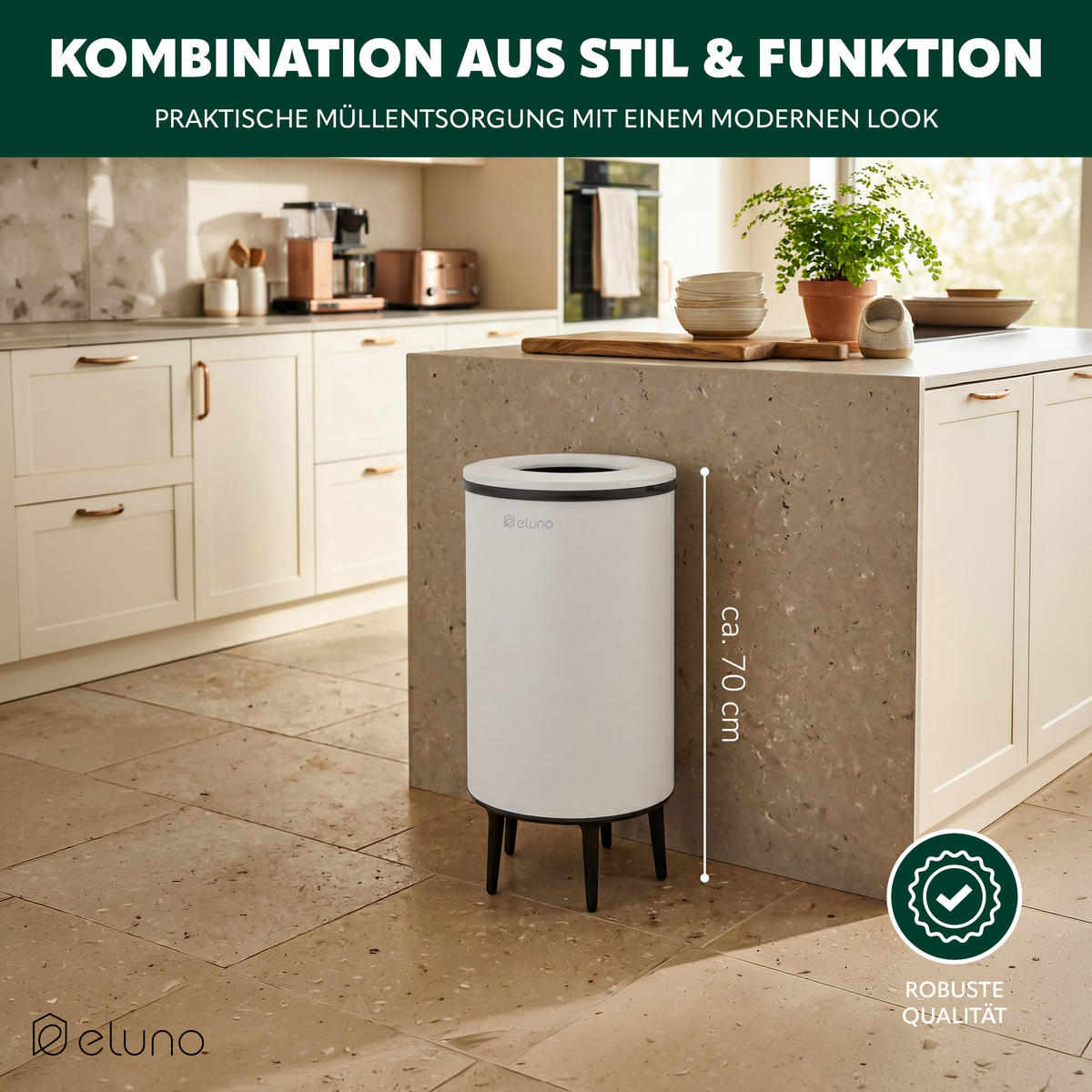 ABFALLEIMER, 36 Liter, aus Metall, weiß - Weiß, Metall (36/70/36cm) - eluno
