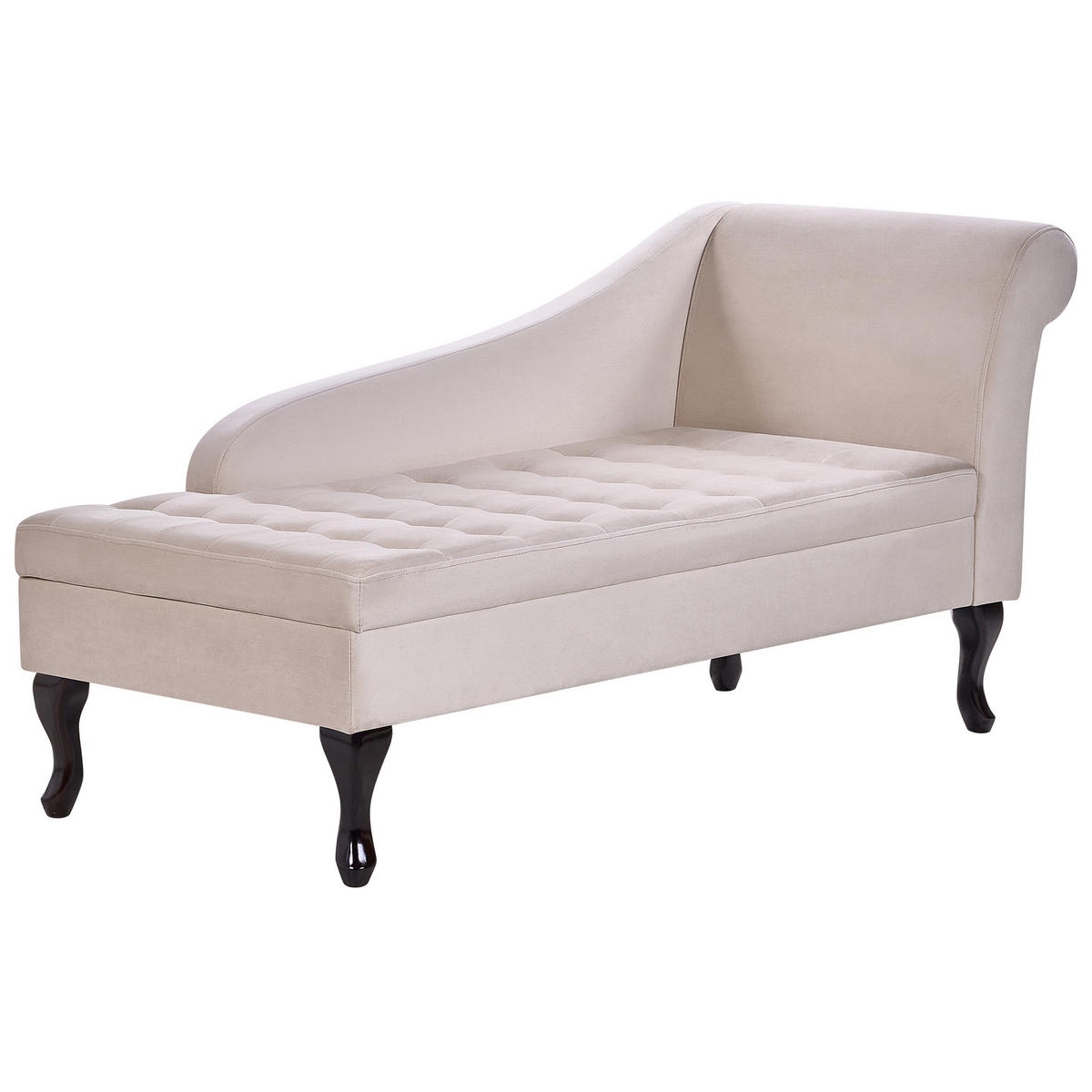 CHAISELONGUE Samtstoff hellbeige mit Bettkasten rechtsseitig Pessac - Beige/Schwarz, Textil (145/71/62cm) - Beliani