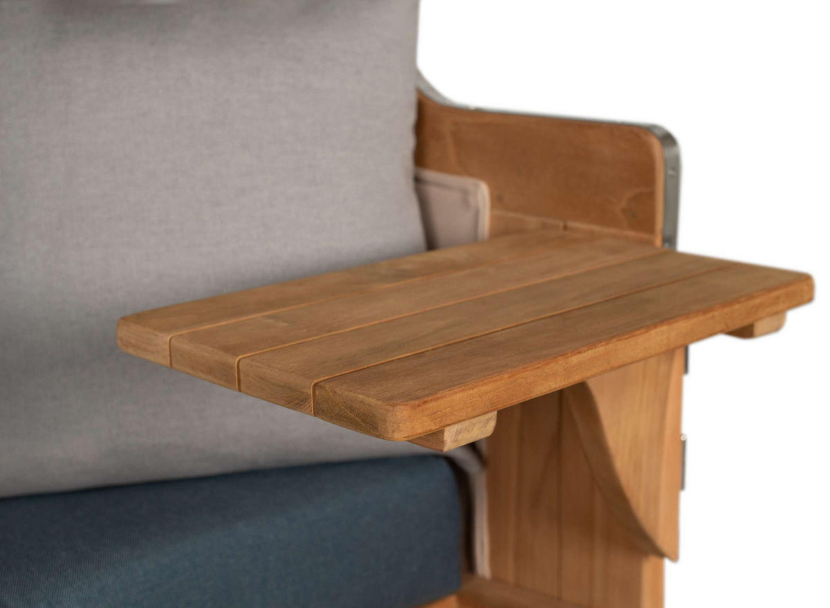 STRANDKORB Komplettset Düne Grande Teak Bullauge PE Banana Dessin 593 - Blau/Braun, Naturmaterialien/Metall (142/170/95cm) - Mr. Deko